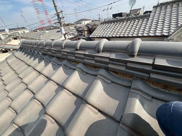 奈良市平松にて瓦屋根漆喰の施工不良による雨漏り修理 施工前